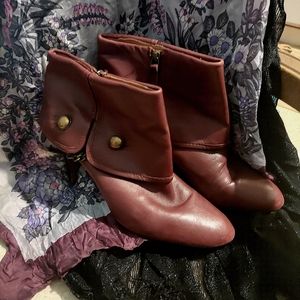 Nine West Wine Colored Stiletto Pirate Cuffed Booties